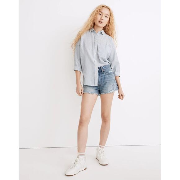 Madewell Relaxed Denim Shorts Renfield Wash Distressed | Medium Wash | SZ 32 - Picture 1 of 12